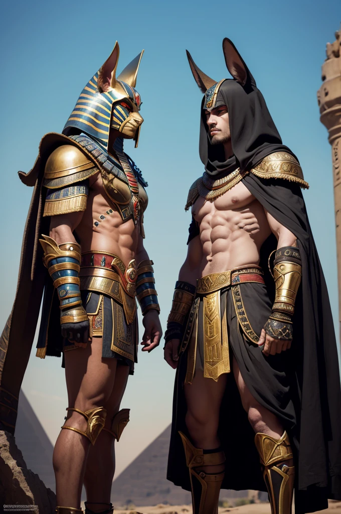 (graphic art)
Egyptian god Anubis against Kratos from 2018&#39;s God of War