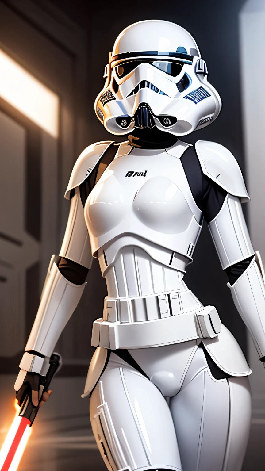 wearing shiny stormtrooper armor, a Star Wars imperial agent, wearing stormtrooper armor, imperial Star Wars style, storm trooper, stormtrooper, trooper, female stormtrooper, slender waist, medium breasts, wide hips, thigh gap, stormtroopers, Star Wars character