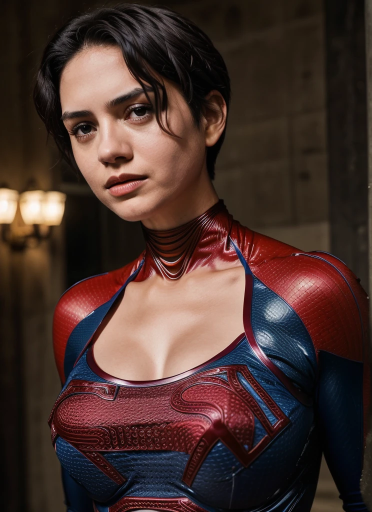 latex catsuit corset photo of supergirl, short hair (look at viewer:1.2) (skin texture), Fujifilm XT3, DSLR, 50mm