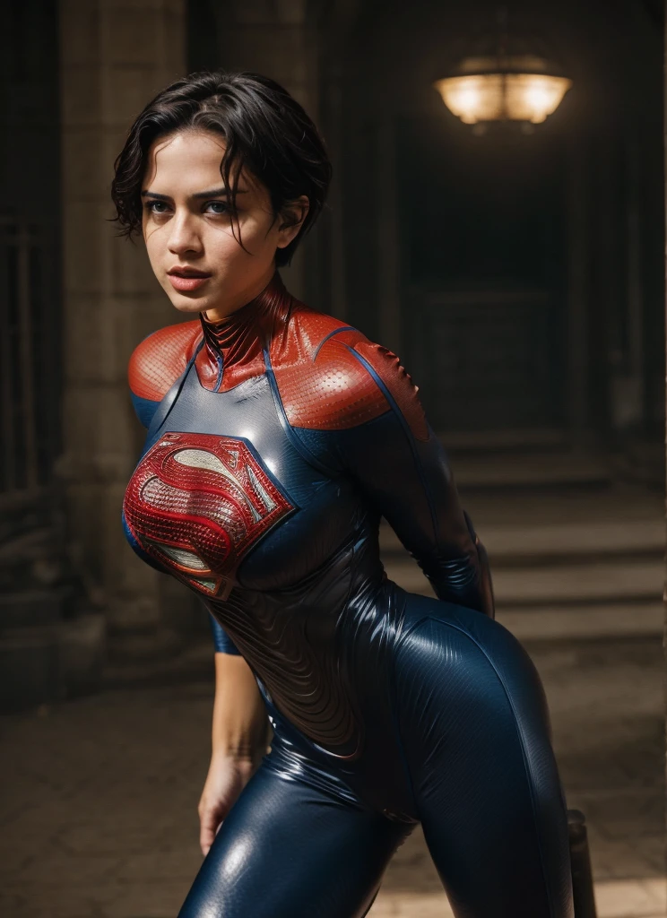 latex catsuit corset photo of supergirl, short hair (look at viewer:1.2) (skin texture), Fujifilm XT3, DSLR, 50mm