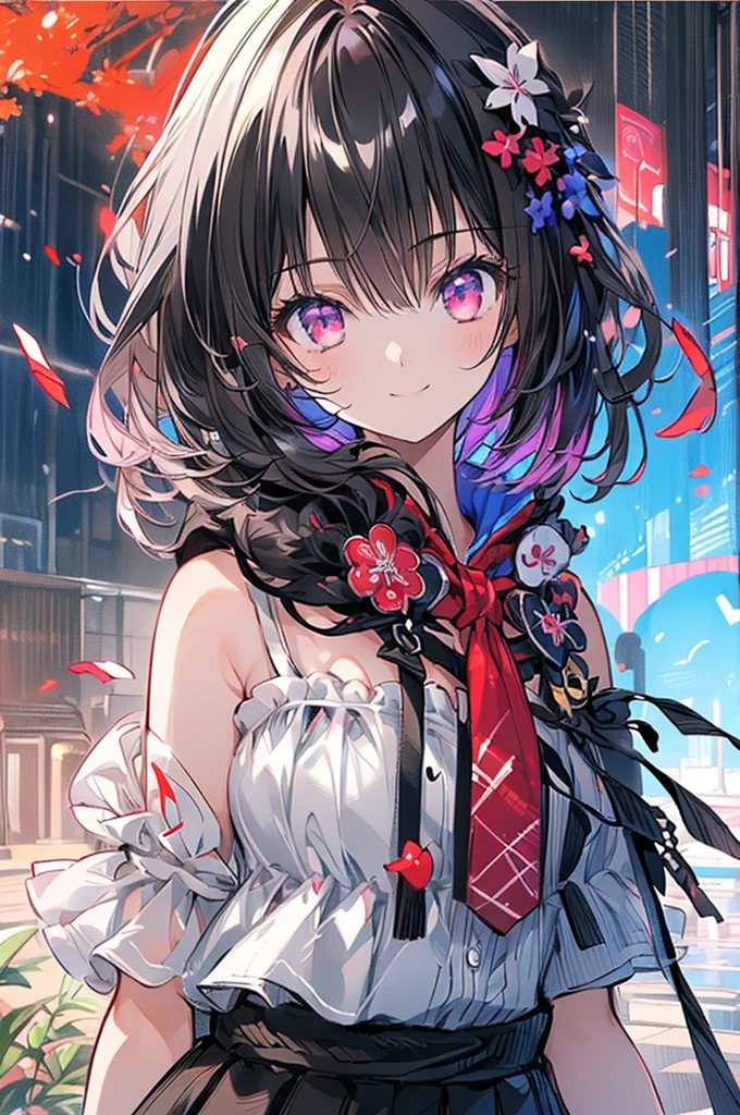 (masterpiece, highest quality, highest quality, (No text), Beautiful and aesthetic:1.2),No text,アニメ、 high resolution BREAK,One Girl,Short black hair Tree Eyes Beautiful eyes Red eyes Beautiful girl cool smile Black Coat mini skirt profile Night view Detailed eyes and face