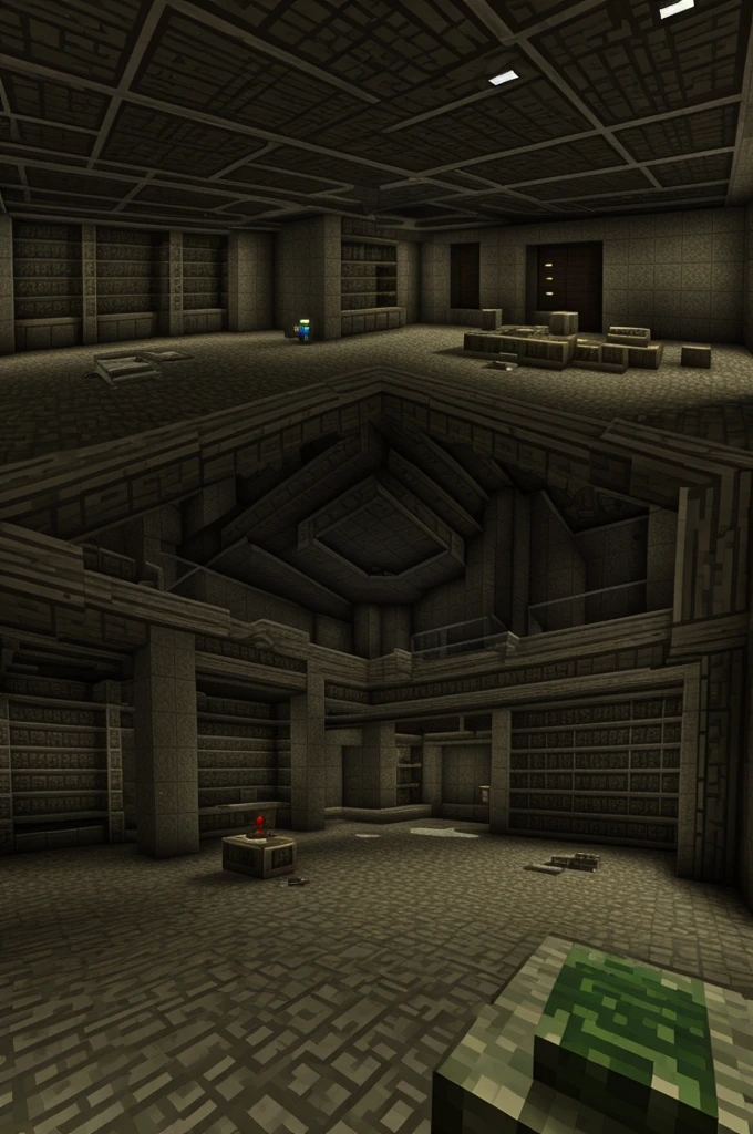 A destroyed laboratory and everything is in darkness Minecraft Style 