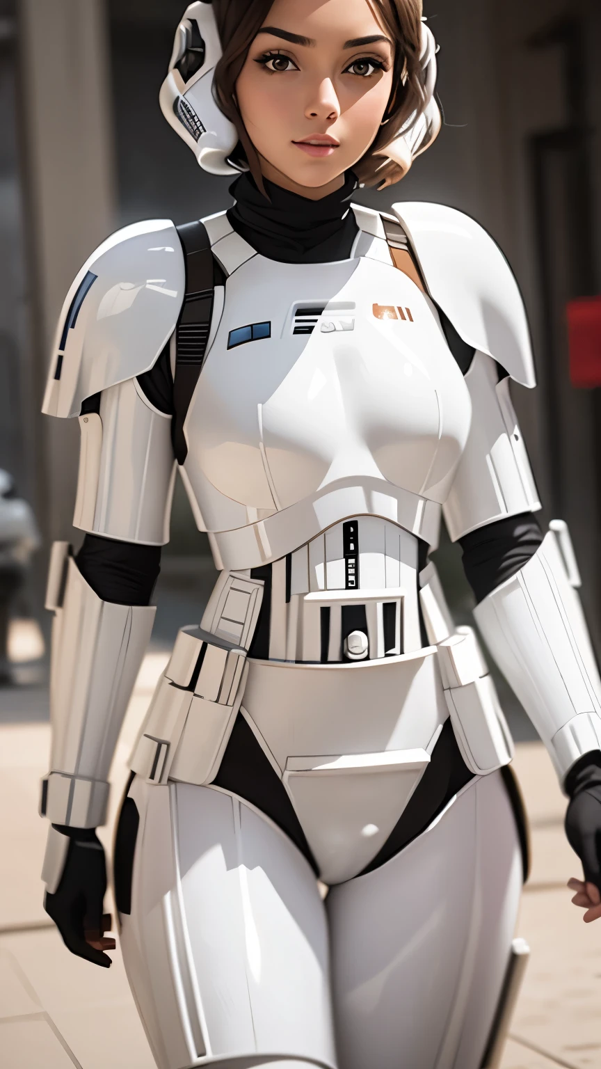 wearing shiny stormtrooper armor, a Star Wars imperial agent, wearing stormtrooper armor, imperial Star Wars style, storm trooper, stormtrooper, trooper, female stormtrooper, slender waist, medium breasts, wide hips, thigh gap, stormtroopers, Star Wars character