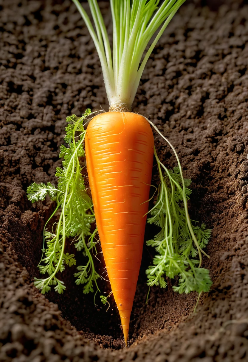masterpiece, intricate detail, 8K, HDR, 

Cross section of a carrot growing in the ground. A scientific perspective on the cross section of a carrot growing.