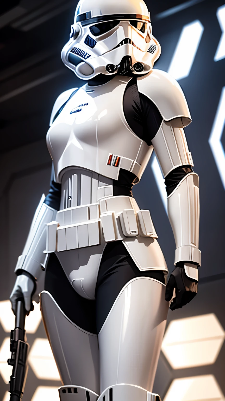 wearing shiny stormtrooper armor, a Star Wars imperial agent, wearing stormtrooper armor, imperial Star Wars style, storm trooper, stormtrooper, trooper, female stormtrooper, slender waist, medium breasts, wide hips, thigh gap, stormtroopers, Star Wars character