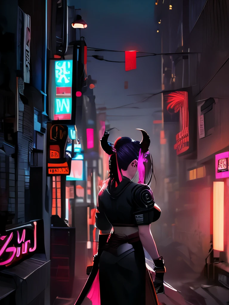 a woman with a sword standing in front of a demon, anime cyberpunk art, cyberpunk anime art, neon and dark, cyberpunk art style, cyberpunk anime girl, neon samurai, very beautiful cyberpunk samurai, neon cyberpunk style, cyberpunk vibe, bright cyberpunk glow, digital cyberpunk anime art, cyberpunk horror style, anime cyberpunk, digital cyberpunk - anime art, neon cyberpunk