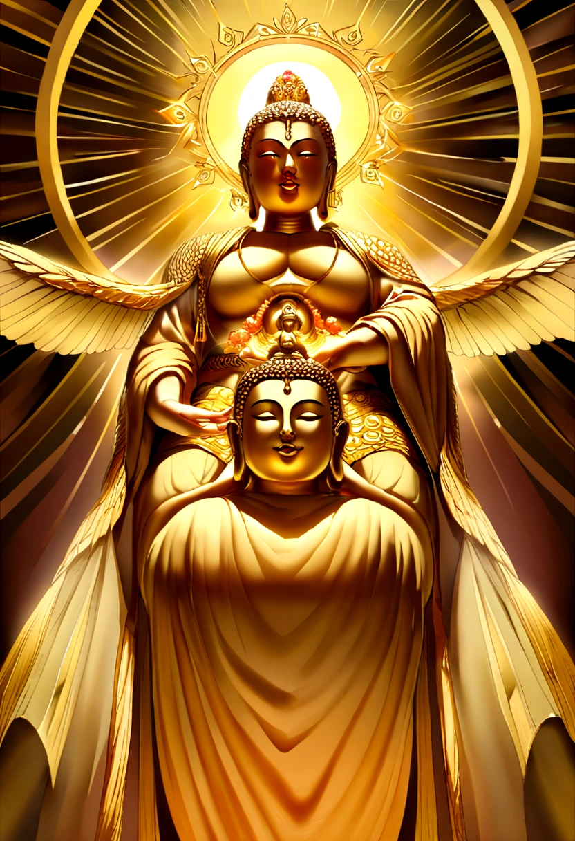 Buddha statue with the halo of the sun god,Golden,Golden背景,Face enlargement,