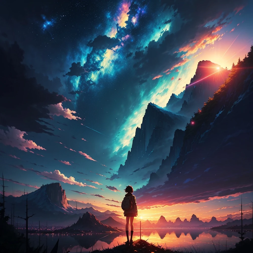 make an image inspired by Makoto Shinkai's concept art style, magical realism, beautiful anime scenes, beautiful skies, a mountain broken in half, with thorns coming out of the crack, anime backgrounds, Makoto Shinkai style, anime movie backgrounds , galaxy express