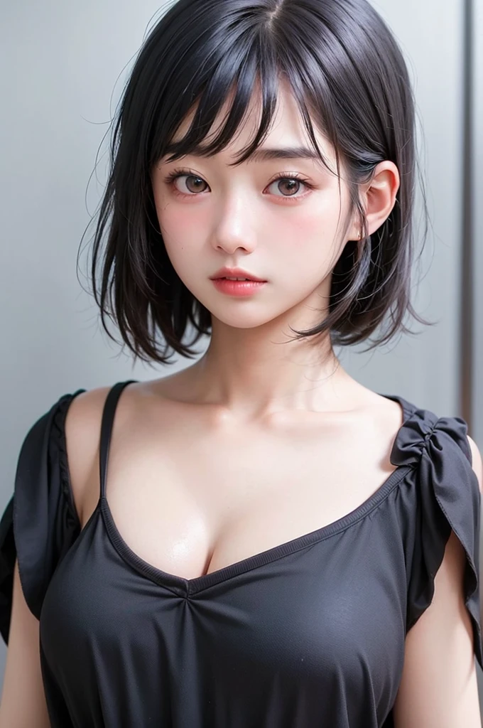 (1 nogizaka girl,15years old face,raw photo,photo realistic:1.5),(best quality, high quality,HDR, highest quality,ultra high resolution,high resolution,high res,ultra high difinition,huge file size,8K,2K wallpaper,8K wallpaper,high quality texture,amazing,an extremely delicate:1.4),one girl, Japanese famous idol,cute face,small face,absurd,ridiculous,incredibly ridiculous,blurry background,(sundress,short hair,cleavage,no makeup:1.2),medium skin,beautiful skin,detailed skin,black hair,silky hair,black eyes,Japanese nose,5-fingers,(Light Particles, Lens Flare, Luminous Particles: 0.7),looking at viewer,bright lighting,professional lighting,girl