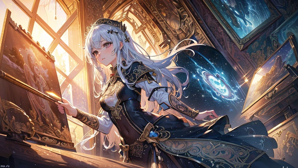 ((Highest quality)),(Ultra-high resolution),(Very detailed),(Detailed Description),((The best CG)),(masterpiece),Ultra-precise art,Amazing drawing art,(Fantasy art with intricate detail:1.5), Shining constellations, I wander with the sin engraved in my heart