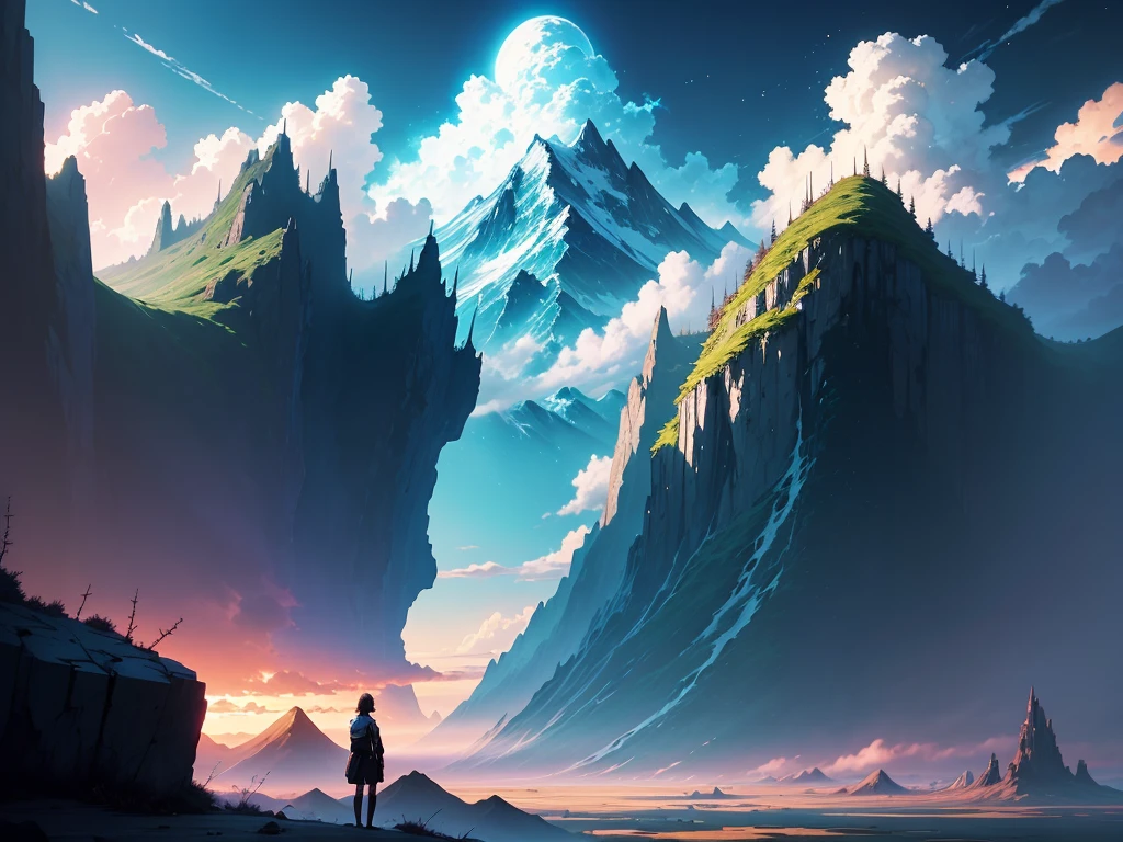 make an image inspired by Makoto Shinkai's concept art style, magical realism, beautiful anime scenes, beautiful skies, a mountain broken in half, with thorns coming out of the crack, anime backgrounds, Makoto Shinkai style, anime movie backgrounds , galaxy express