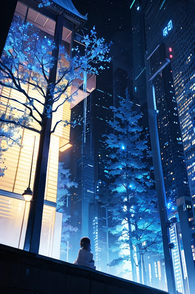 big tree、night、Blue light、kikuri,naked、