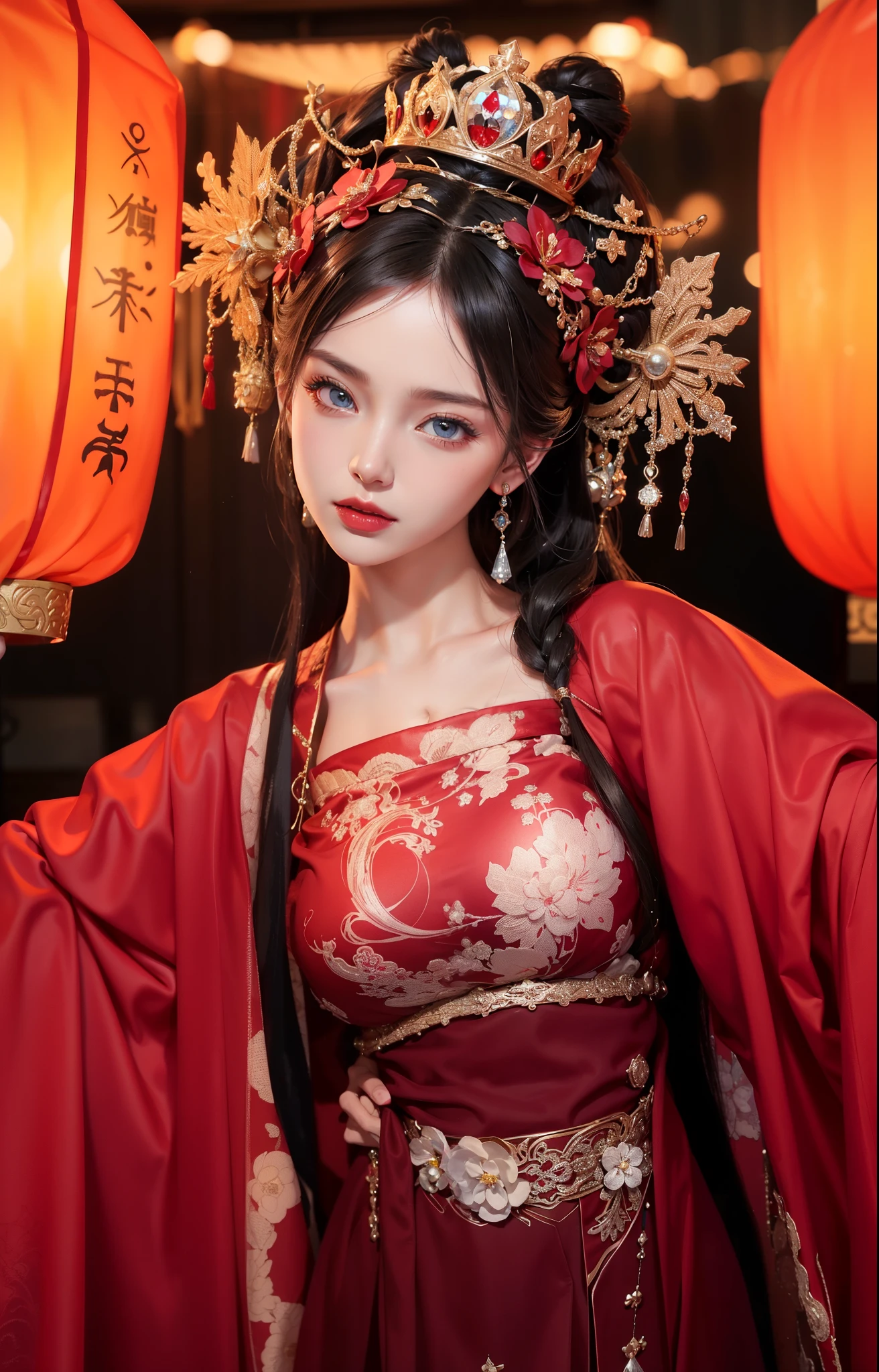 Royal sisters,Exquisite eyes,Frozen queen,Put the crown on your head,Detailed facial expressions body,tall and big,Glamorous characters,Leg length,4K,HD,The look,White translucent lace,白皙Full figure,Little cherry mouth,Beautiful and lovely,Full figure,Glossy Gel Coat,Vampire Queen in luxurious gown,Have a tattoo(Intricate tattoo designs),Ice Princess,Rich facial details,Eyes are blue(Pupils as deep as the starry sky),Gorgeous silk(Silky reflective),Wear dark red lipstick,The bride is wearing a Chinese wedding dress