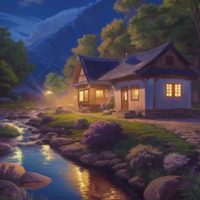a painting of a house in the middle of a river, scenery wallpaper, detailed painting 4 k, anime nature wallpap, beautiful wallpaper, scenery art detailed, anime nature, nature wallpaper, 8k high quality detailed art, scenery artwork, beautiful detailed scene, beautiful art uhd 4 k, amazing wallpaper, 4k highly detailed digital art, landscape wallpaper