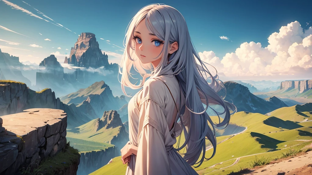 Girl with beautiful eyes, Highly detailed face, Long eyelashes, Standing in a vast world that stretches as far as the eye can see. The world is full of breathtaking and awe-inspiring landscapes.. The girl's lips are also beautifully drawn., Increase her seductive presence. Having enemies in front of you adds a sense of danger and tension to the scene.. This piece combines oil painting and realistic 3D rendering.。, A masterpiece of art was born. Image quality is top notch, Ultra-detailed elements and photorealistic look. The colors are vibrant and lively, Bring the scene to life. Lighting is carefully designed, Use studio lighting techniques to create dramatic and atmospheric effects. The overall atmosphere of the work is immersive and captivating., Evoke a sense of wonder and intrigue. Enjoy the grandeur of the world、I am fascinated by the beauty and oppressive feeling it brings..