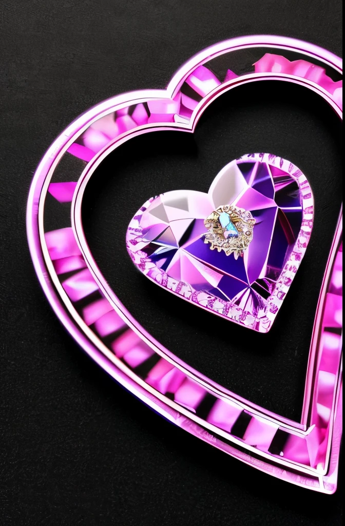 a pink heart shaped diamond on a black background, glass sculpture of a heart, pink diamonds, real heart!, glass-cast heart, beautiful!!!!!!!!!, beautiful”, made of crystal, beautiful glass work, heart, pink hearts in the background, color”, by Valentine Hugo, magic heart, beautiful crystals, 3 d ornate carved water heart, made of crystals, acrylic