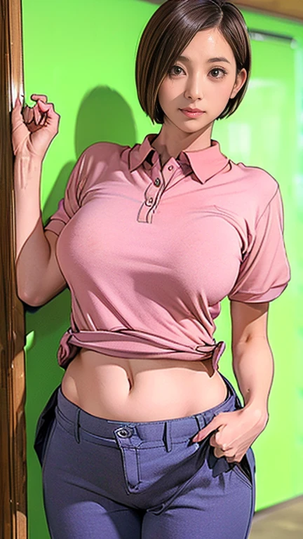 ((Are standing、Medium Short Hair、服の上からでもわかるBig Breasts、Both hands are in front of the belly button、A photo showing pants through a short polo shirt、roll up one&#39;Includes 1 shirt&#39;hand of、She is wearing a white polo shirt and luxurious white panties.、:1.4))、In the living room、Cream hair color、Her huge breasts are obvious even through her clothes.....、Small earrings、Light brown hair color、:1.4））、Shiny Hair、Light beige hair color、Background Blur、Light brown hair、｛｛Cowgirl Shot｝｝、（（Close-up shot from the waist up、Big Breasts:1.4））、Big Breasts、にっこりsmile、服からでも分かるBig Breasts、Cowboy Shot、素敵なsmile、（（Revealing clothing））、Full body photo、ring、Tuck your hair behind one ear、Silver Necklace、smile、Caustics、Highly detailed photos、Big Breasts、Super no makeup、(8K、RAW Photos、Highest quality、masterpiece:1.2)、(Realistic、Realistic)、1 Girl、((Big Breastsショートヘア、Looking into the camera:1.4))、Hair blowing in the wind
