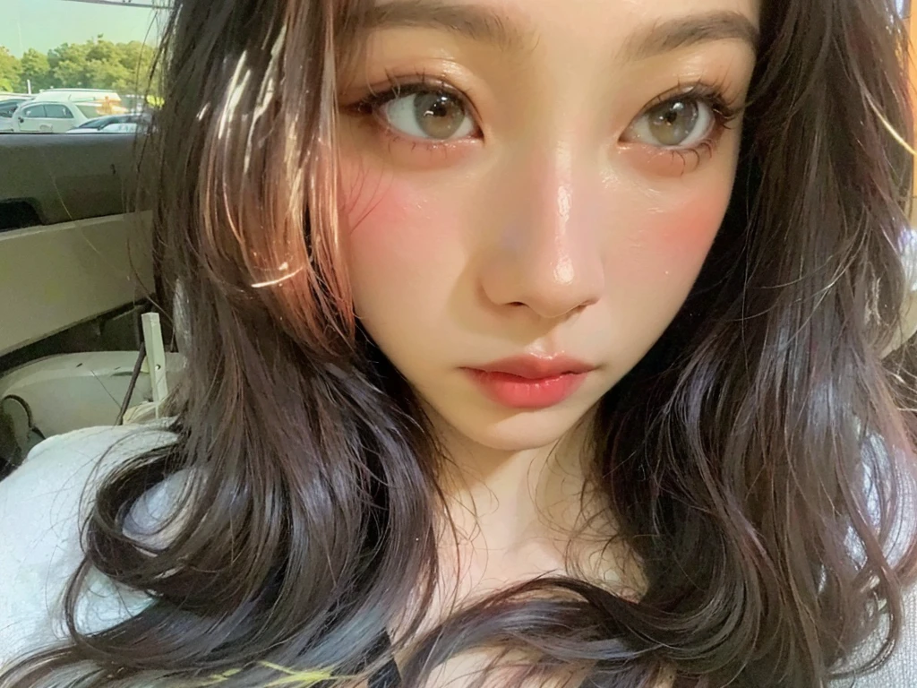 ridiculous, 1 girl, starry eyes, blush, (reality:1.5), (masterpiece, extremely detailed CG Unity 8k wallpaper, best quality, high resolution: 1.2), (ultra_detailed, UHD:1.2), (pixels:1.erfect lighting, unique, (beautiful girl:1.2), looking at the audience, unreal engine, side light, perfect face, detailed face, beautiful eyes, pretty face, (bright skin: 1.3), idol, (abs), ulzzang-6500-v1.1, soft smile, upper body, (crimson hair), ( background), ((dark background)), (depth of field), close-up, selfie