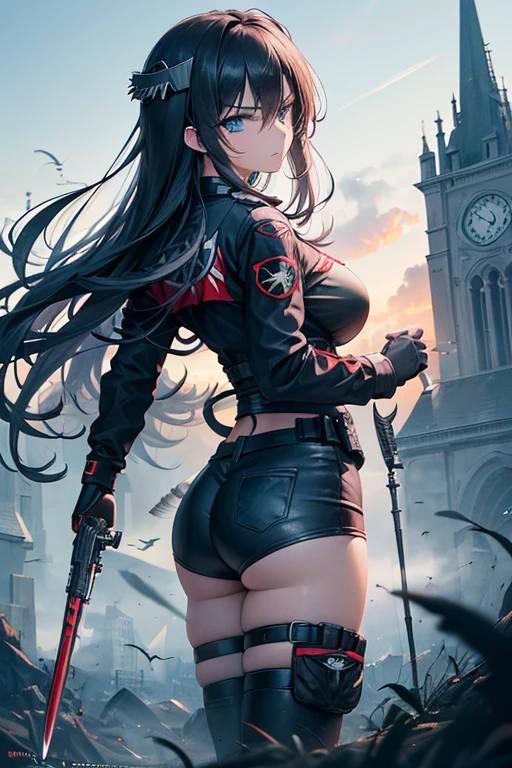 BREAK masterpiece masterpiece masterpiece,best quality best quality best quality,super detailed,super fine illustration,8k quality,anime style,detailed background,beautiful background,dynamic angle,ass pov,cool cool cool BREAK 修道服,long scart,Black Sister Veil,Gothic,church,BREAK(holding in right hand_weapon(Blackhawk):1.3),(holding in left hand_weapon(Blackhawk):1.3),perfect weapon,BREAK {sharp eyes},blue hair,Blue Eyes,middle age,big breast,angry face,perfect face,perfect hands,BREAK she shots a monster's head with weapon,around Monster,battle field,BREAK on fired church,detailed background,beautiful background,super detailed,BREAK Monster,perfect Monster