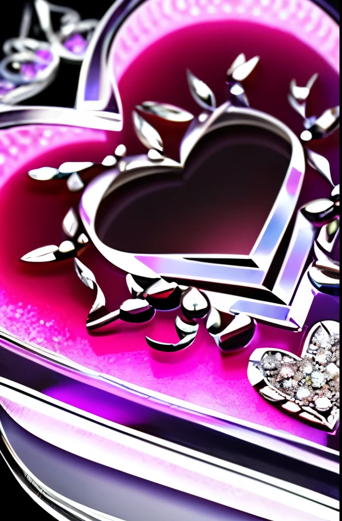 a pink heart shaped diamond on a black background, glass sculpture of a heart, pink diamonds, real heart!, glass-cast heart, beautiful!!!!!!!!!, beautiful”, made of crystal, beautiful glass work, heart, pink hearts in the background, color”, by Valentine Hugo, magic heart, beautiful crystals, 3 d ornate carved water heart, made of crystals, acrylic