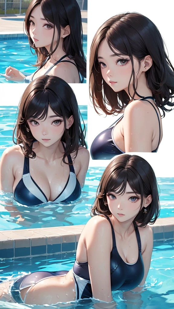 (((masterpiece))), (((High resolution))), (((perfect face)))、(((Korean beauty)))、30 years old, (((swimsuit))), ((top quality eyes)), detailed texture, ((high resolution face)), (at the swimming pool), ((Side view))