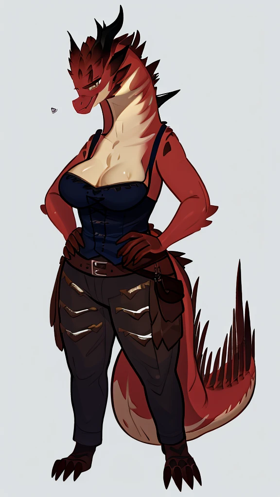 By bebebebebe, by lostgoose, by goonie-san, solo, standing, female, dragon, fuerte,sexy, hair long, blak, smiling, happy,pirate