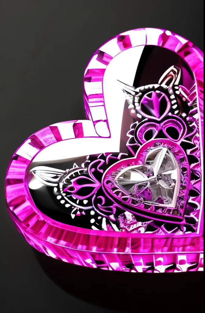 a pink heart shaped diamond on a black background, glass sculpture of a heart, pink diamonds, real heart!, glass-cast heart, beautiful!!!!!!!!!, beautiful”, made of crystal, beautiful glass work, heart, pink hearts in the background, color”, by Valentine Hugo, magic heart, beautiful crystals, 3 d ornate carved water heart, made of crystals, acrylic