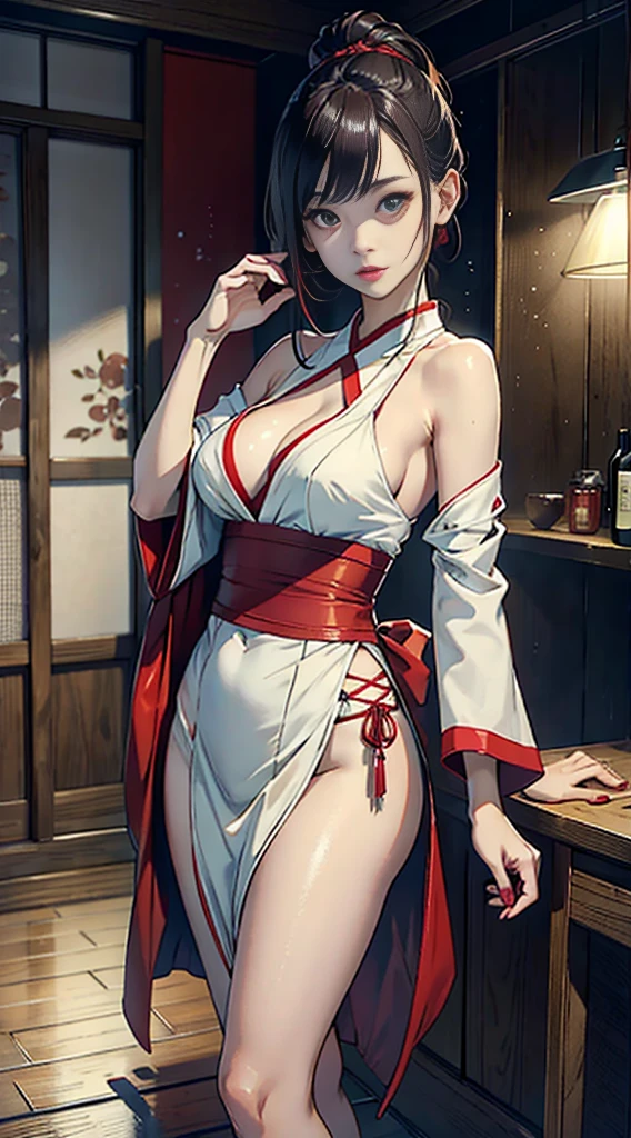 Cool beauty Japanese girl, Gorgeous and realistic aesthetics. Emphasise the red colour palette & white, money and. Incorporate realistic illustrations of key fragrance notes: red wine, Lily of the valley, amber, With a smoky accent that evokes the essence of the fragrance. Use the software, Warm lighting that complements the richness and professional quality of your design、In a completely different expression