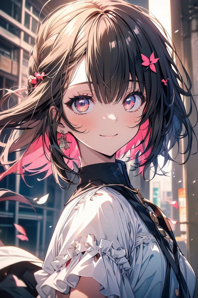 (masterpiece, highest quality, highest quality, (No text), Beautiful and aesthetic:1.2),No text,アニメ、 high resolution BREAK,One Girl,Short black hair Tree Eyes Beautiful eyes Red eyes Beautiful girl cool smile Black Coat mini skirt Whole body profile Night view Detailed eyes and face