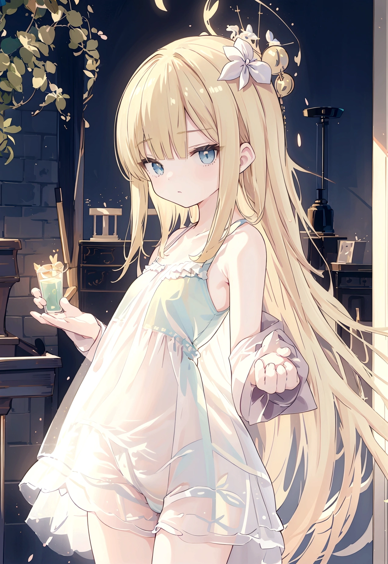 **(masterpiece、最high quality、high quality、High resolution、Very detailed) )Decadent atmosphere、(In a dimly lit amusement park、A girl wearing a thin camisole seduces a man、Negotiating prostitution)、sight、break、Browsing Caution、(See-through camisole)、Sexy Lingerie、 (((Browsing Caution))) (((infant))) (((5 years old))) (((透明白See-through camisole)))(((long blond)))(((Photographed from the front)))**