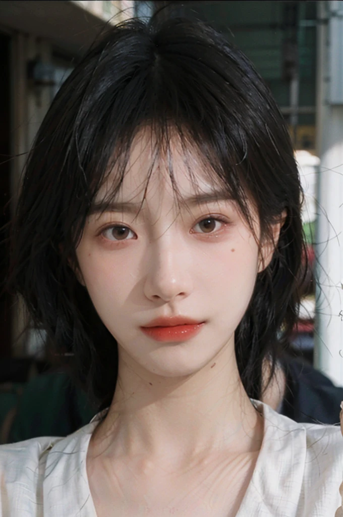 (Skin details:1.4), (smooth skin textures:1.3), Lipstick, background,海滩background, Direct vision, earrings, serene, calm, (Realistic and detailed eyes:1.2), Natural skin texture, Realistic facial details, Soft dramatic lighting, Vivid details, 35 mm film, outdoor, (Photo Practical:1.4), (hyper Practical:1.4), (Practical:1.3), (Smoother lighting:1.05), (Improve lighting quality:0.9), (Highest quality real skin textures:1.4), Exquisite eyes, Delicate face, Close-up of face, (Enhance the beauty of skin texture:1.1), Hair details, Vest,normal body ratio, short hair, Moles under the eyes, thinking, A faint smile,公园background,Portrait Photography, Depth of Field, Bokeh, Surrealism, Ray Tracing, (Portrait Photography:1.1), Surrealism, High Detail, Chiaroscuro, Ray Tracing, reflected light, Ultra HD, Ultra HD, masterpiece, Textured Skin, Super Detail, High Detail, high quality, best quality