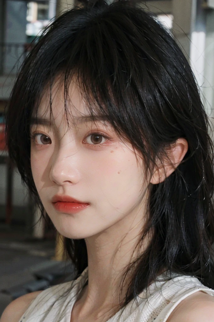 (Skin details:1.4), (smooth skin textures:1.3), Lipstick, background,海滩background, Direct vision, earrings, serene, calm, (Realistic and detailed eyes:1.2), Natural skin texture, Realistic facial details, Soft dramatic lighting, Vivid details, 35 mm film, outdoor, (Photo Practical:1.4), (hyper Practical:1.4), (Practical:1.3), (Smoother lighting:1.05), (Improve lighting quality:0.9), (Highest quality real skin textures:1.4), Exquisite eyes, Delicate face, Close-up of face, (Enhance the beauty of skin texture:1.1), Hair details, Vest,normal body ratio, model, Moles under the eyes, thinking, A faint smile,公园background,Portrait Photography, Depth of Field, Bokeh, Surrealism, Ray Tracing, (Portrait Photography:1.1), Surrealism, High Detail, Chiaroscuro, Ray Tracing, reflected light, Ultra HD, Ultra HD, masterpiece, Textured Skin, Super Detail, High Detail, high quality, best quality