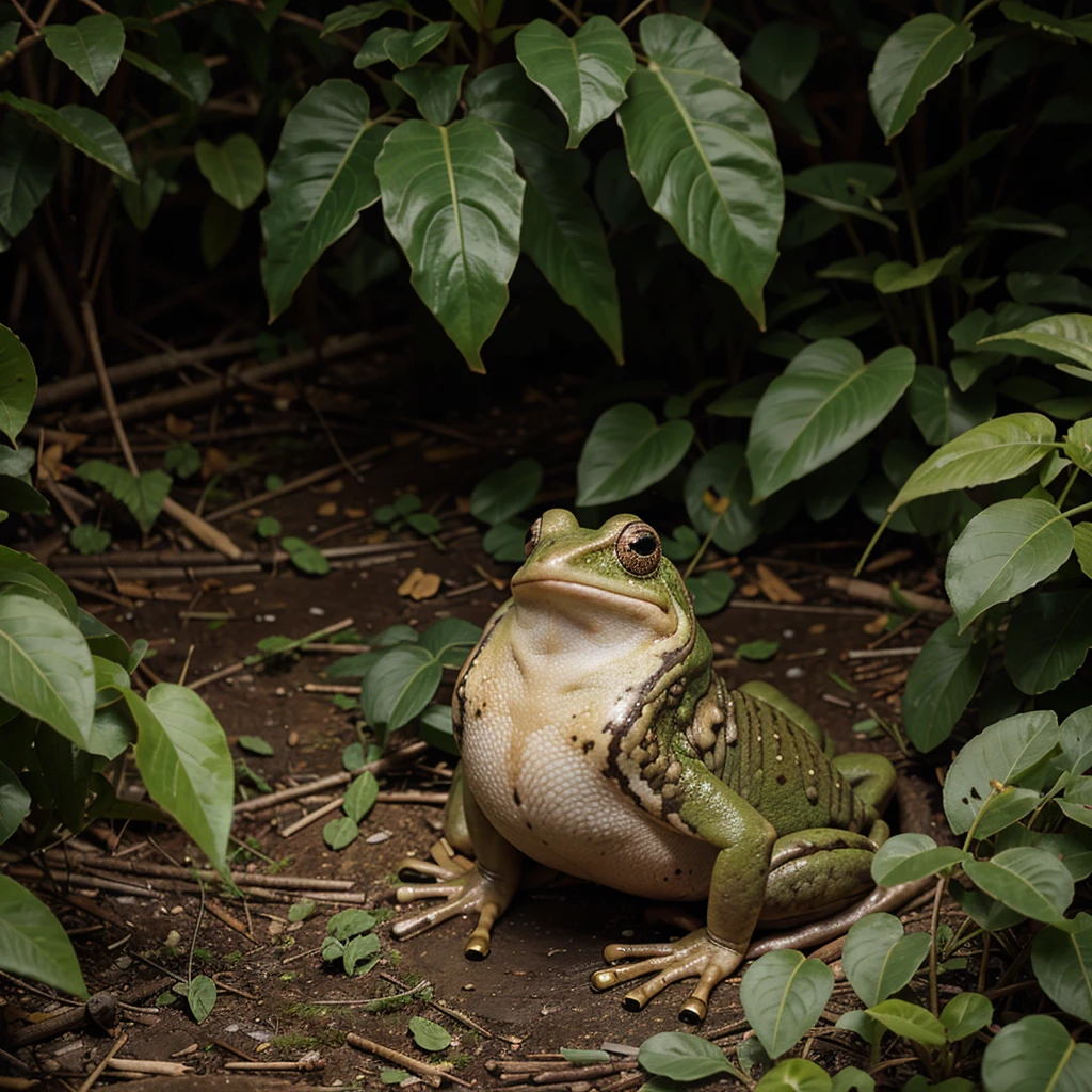 Pipo encounters a wise frog hunting for insects. The frog warns Pipo to be cautious, but Pipo's stubbornness drives him to continue exploring."
Key elements: Frog, insect hunting, cautionary advice.