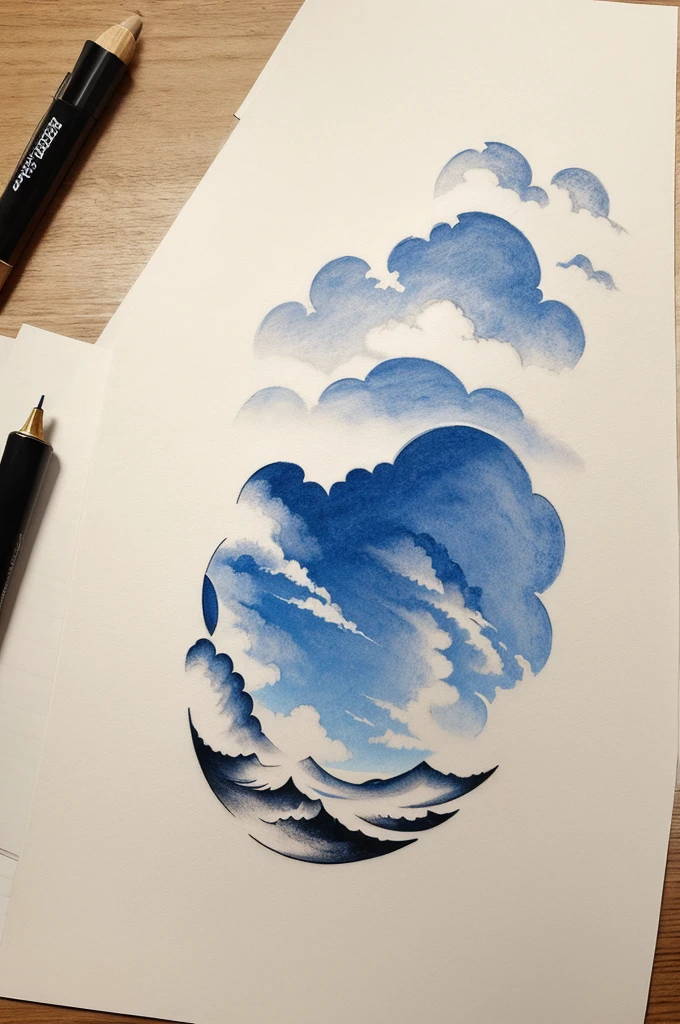 Cloud drawing background for tattoo stencil,
Shading details and sunrise 