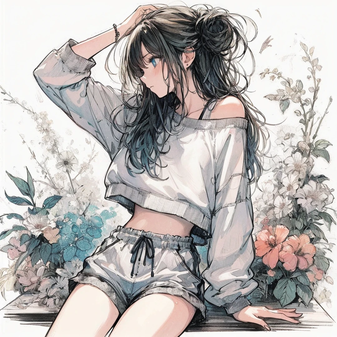 Official art using high-quality hand-drawn watercolor sketch techniques. (best quality,4k,8k,highres,masterpiece:1.2),ultra-detailed,beautiful detailed eyes,A girl with beautiful eyes, everyone, beautiful anime girl, cute anime girl, smooth anime art, anime style, elegant colors, soft lighting, delicate beautiful wet eyes, very coquettish, (beautiful large breast:1.2), (correct hands:1.2),