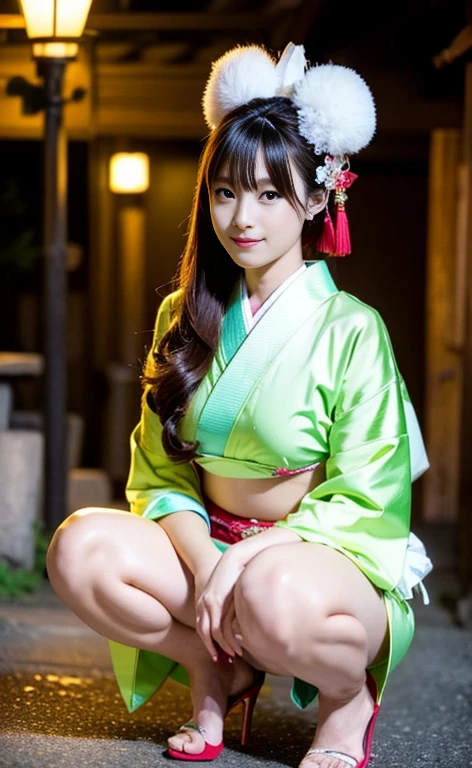 (((On the messy sheets:1.35)))、(((squat:1.35)))、(((Spread your legs wide:1.35)))、(((Micro Bikini:1.35)))、(((Stiletto heels:1.35)))、((Nighttime Kyoto streets in the Edo period,A young geisha walks through a lantern-lit town on a dirt road after the rain, 笑faceと美しい所作で.)),(((The collar of the formal Japanese kimono, Beautiful light green pattern, Pulled back to reveal beautiful white neck.,The expensive and beautiful obi and obijime look great on her..,Beautifully decorated sandals,知り合いに出会って笑faceで会釈しているところを動作の本質を捉えたプロ目線の全身撮影))),(((美しいBlack Hairを日本髪に整えて頭に差したLots of hairpins:1.3))),One personの少女, One personで, 凛とした上品な笑face, Chestnut brown eyes that catch the light, Black Hair, hair ornaments, Knees together, With a graceful inward-looking attitude, Furisode kimono, kimono, Bright red lips, 笑faceがこの上なく可愛い, Tassel, rope, eye shadow, red kimono, shimenawa, Lots of hairpins,((Perfect Anatomy)) ,masterpiece,Ulzan 6500,(Realistic, photoRealistic),masterpiece, High resolution,Best light and shadow contrast, main character,Extremely high depth of field,soft delicate beautiful attractive face, Beautiful Edge Oiran_woman, a woman in a kimono posing for a picture ,Perfect Edge Oiran_face,Perfect Edge Oiran_body,edge Oiran_Compensate,edge Oiran_Hairstyle (Saiharu Body),(Tabletop, high quality, 最high quality),(繊細な目とface), Ray Tracing, Highly detailed CG Unity 8k wallpaper,One person,Best image quality,Amazing details,超High resolution,Realistic:1.4),Attention to detail,Attention to detail,Beauty condensed into one girl,Beautiful brown hair,繊細でHigh noseを持つ美しいface,Long limbs like a model,Tight waist and big hips,High nose, Clear chestnut eyes, Glossy Lips,