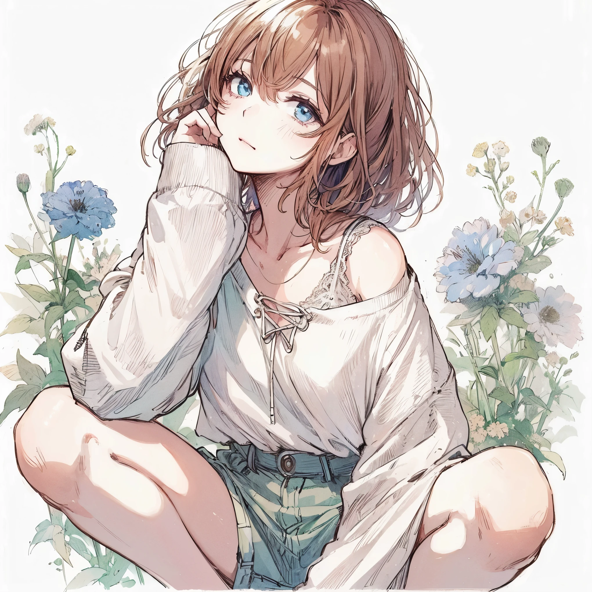 Official art using high-quality hand-drawn watercolor sketch techniques. (best quality,4k,8k,highres,masterpiece:1.2),ultra-detailed,beautiful detailed eyes,A girl with beautiful eyes, everyone, beautiful anime girl, cute anime girl, smooth anime art, anime style, elegant colors, soft lighting, delicate beautiful wet eyes, very coquettish, (beautiful large breast:1.2), (correct hands:1.2),