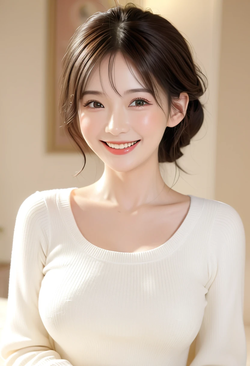 best quality, super fine, 16k, incredibly absurdres, extremely detailed, 2.5D, delicate and dynamic depiction, beautiful woman, cute and charming smile, casual clothes, dream-like effects