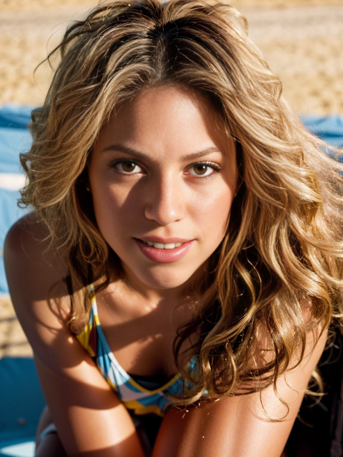 ((FULL BODY SHOT 1.2)), (The girl is Shakira 1.2, 20 year old girl 1.2, seductive look 1.2, ????? 1.2, ???? 1.2), (Shakira is a tennis player 1.2, ????? 1.2, tennis cap 1.2, tennis racket 1.2, shoulder length hair 1.2), (very ???? Latina woman 1.2, perfect curves 1.2, alluring figure 1.2, nice ??????? 1.2), (sitting on the bleachers with ????????? open 1.2, perfect ?????? 1.2), (masterpiece, best quality:1.2), 1girl, solo, (best quality,4k,8k,high resolution,masterpiece:1.2), realistic (1.37) girl, (hyper realistic 1.2), (highly detailed face 1.2, Detailed facial features 1.2), (set in a tennis court 1.2, cinematic lighting 1.2, highly detailed background 1.2)