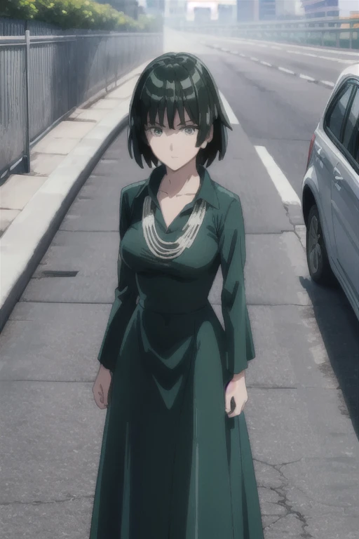 (((pixel-perfect, detail-perfect))), solo, 1girl, fubuki, long skirt, collared dress, collarbone, necklace, looking at viewer, closed mouth