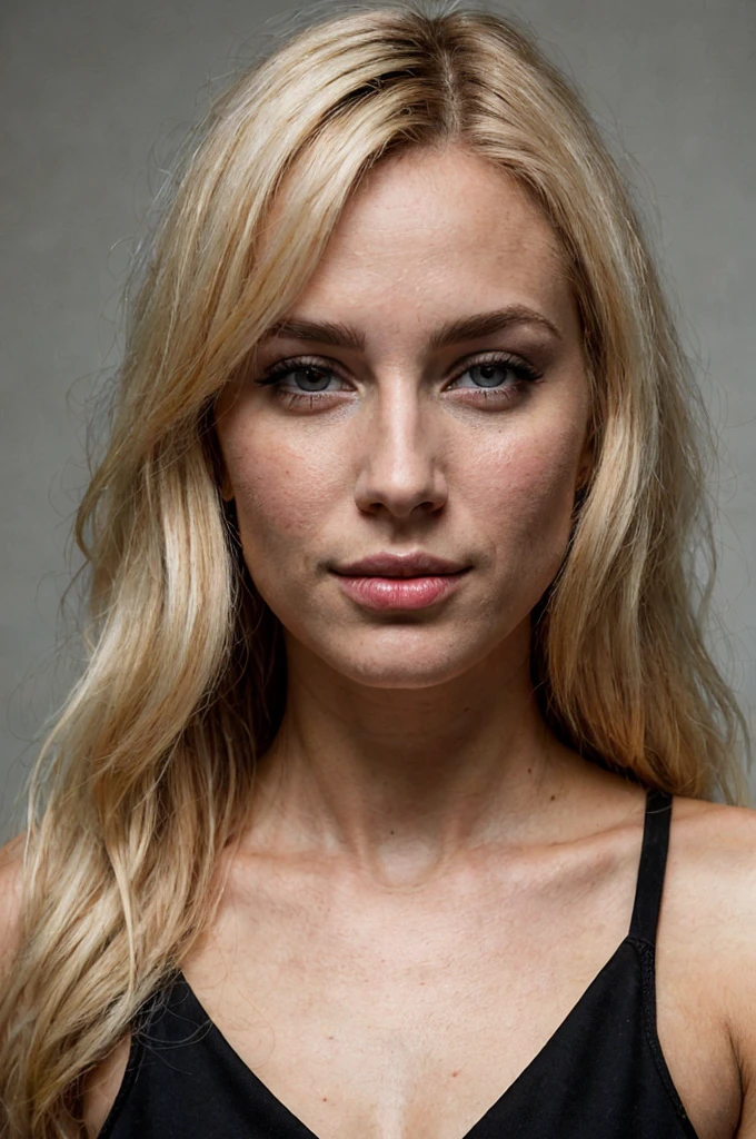photo and gross, Face portrait photo of beautiful model 26 years old blonde ..oh woman, Beautiful face, wearing a black dress, happy face, hard shadows, dramatic lighting