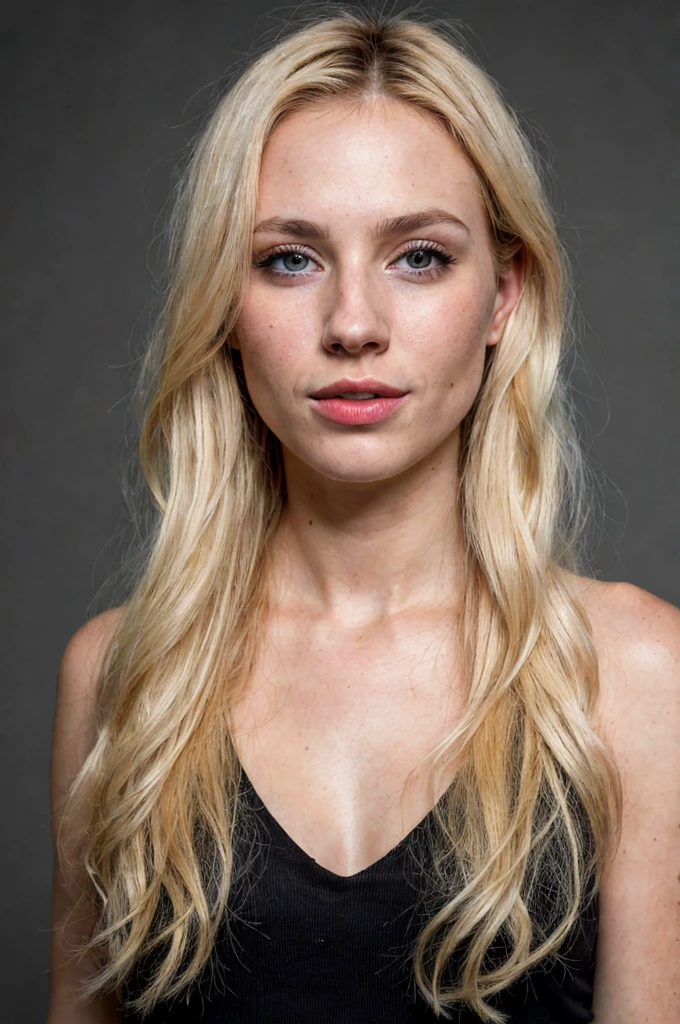 photo and gross, Face portrait photo of beautiful model 26 years old blonde ..oh woman, Beautiful face, wearing a black dress, happy face, hard shadows, dramatic lighting