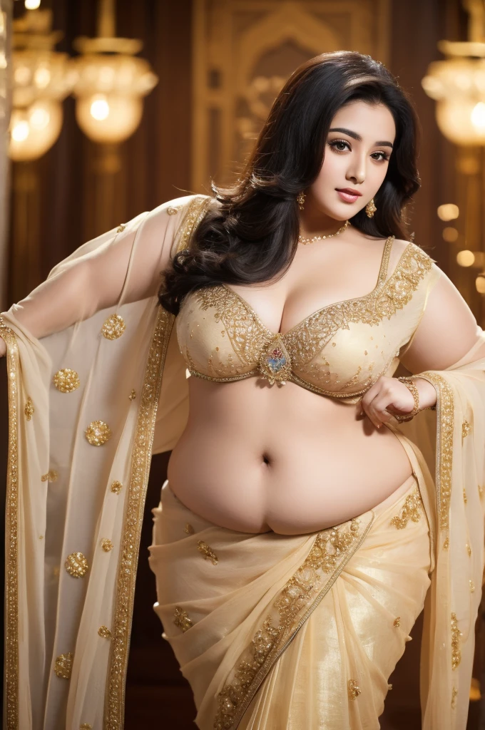 1 Heavenly beautiful and goddess beauty cute and sweet looking face Arabian woman in front of Chengdu, China, Heavenly beautiful Overweight, Heavenly beautiful Extremely fat, Heavenly beautiful and attractive Chubby figure , Heavenly beautiful looking and eye catching luxury style saree , reaching out, Heavenly beautiful Arabian woman, 16k, High resolution, masterpiece, highest quality, fine skin, close up figure view, Realistic Photograph