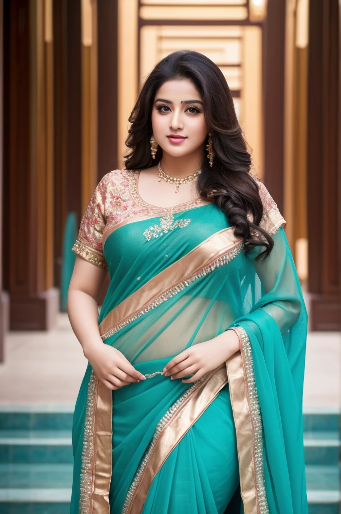 1 Heavenly beautiful and goddess beauty cute and sweet looking face Arabian woman in front of Chengdu, China, Heavenly beautiful Overweight, Heavenly beautiful Extremely fat, Heavenly beautiful and attractive Chubby figure , Heavenly beautiful looking and eye catching luxury style saree , reaching out, Heavenly beautiful Arabian woman, 16k, High resolution, masterpiece, highest quality, fine skin, close up figure view, Realistic Photograph