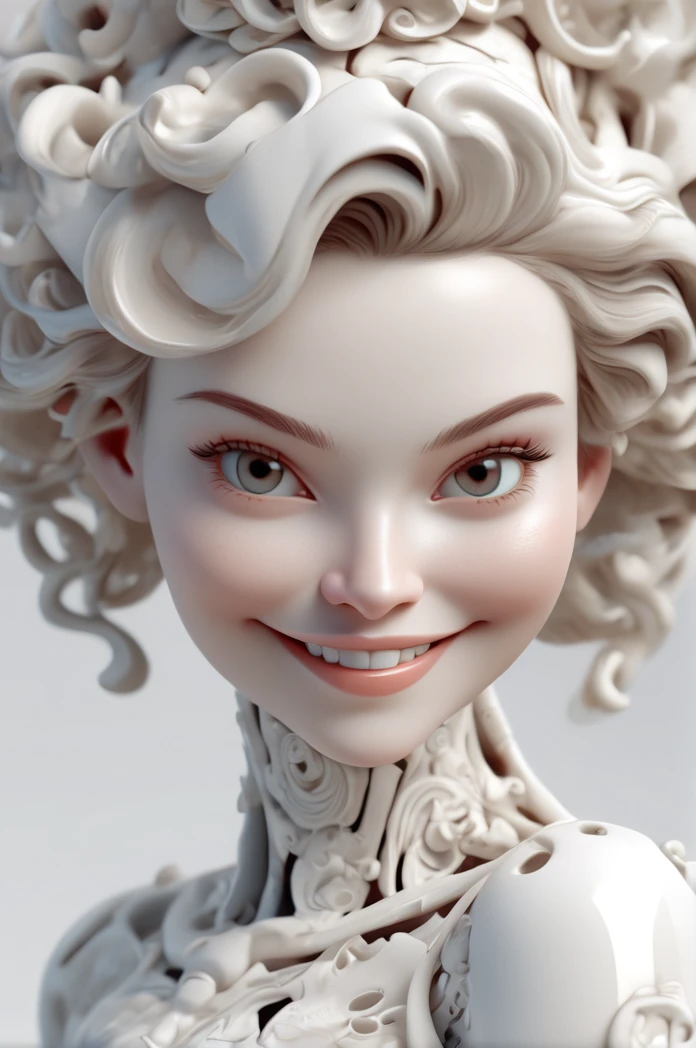 Complex 3d Render ultra detailed of a beautifull porcelaint woman android face smiling, adorable, sensible, perfect face. Nice style, warm sight.. Perfect pose.