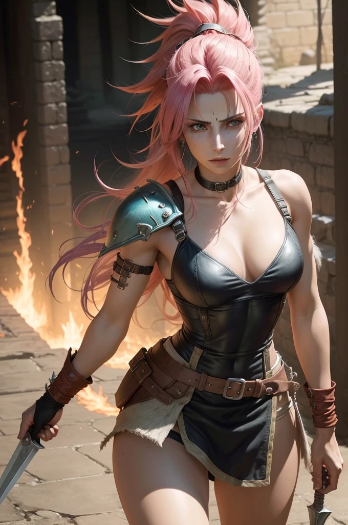 A warrior woman who uses two daggers and is a doctor. Final Fantasy VII. Cabelos curtos.