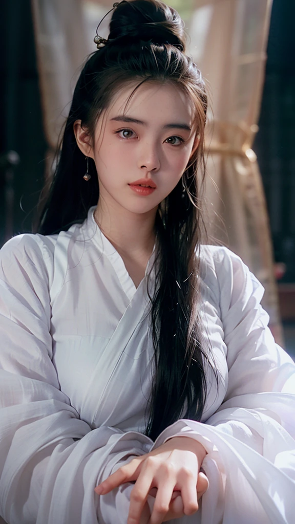 chinese ghost story,
(king juksian:1.1),(Ni Xiaochen:1.2),Chenbyohun,1 woman,alone,black hair,long hair,hair bun,mole,realistic,clothes,jewelry store,Lips,earring,hair bun,중국clothes,Hanfu,looking for_consol~toion,beautiful detailed eyes,고대 중국 clothes,
(Pure white clothes:1.5),투명한 clothes,(흰clothes:1.5),
ancient background,calligraphy background,very long hair,(sheer curtain:1.3),gauze curtains,strap lift,tear,Eyes through hair,wallpaper,huge file size,Siniciz~toion,Chinese art,Shukezouma,Foreshortening,~~to_아래to,, best quality , masterpiece, illustr~toion, very delic~toe and beautiful, very detailed ,CG,unity,8k wallpaper, amazing, in detail, masterpiece, best quality,official art,very detailed CG unity 8k wallpaper,absurd, incredibly absurd, huge file size , very detailed, mackerel, very detailed,beautiful and delicate girl, very detailed eyes and face, beautiful detailed eyes,얼굴to 빛을 비추다,