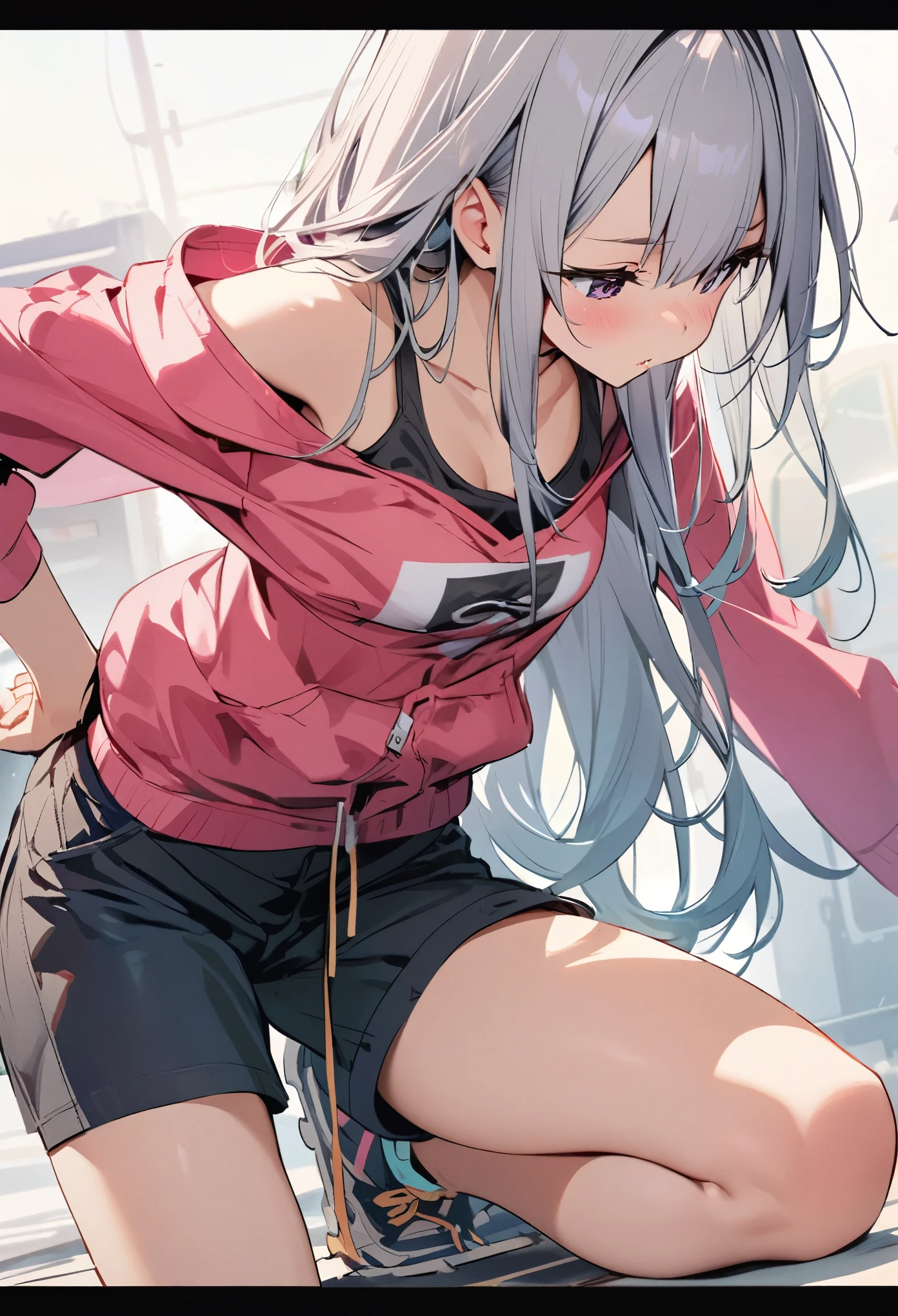 mastepiece,girl,cute,low length,Long Hair,Shorts,chest,Ecchi,slouch