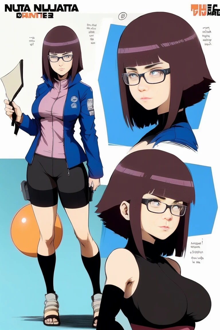 hot Hinata Hyuuga (Naruto) wife age 39 ,wear glasses,short hair brown,work suit very tight,One-Piece Swimsuit Pull