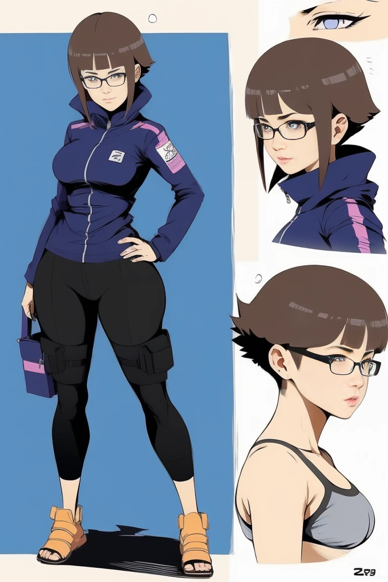 hot Hinata Hyuuga (Naruto) wife age 39 ,wear glasses,short hair brown,work suit very tight,One-Piece Swimsuit Pull